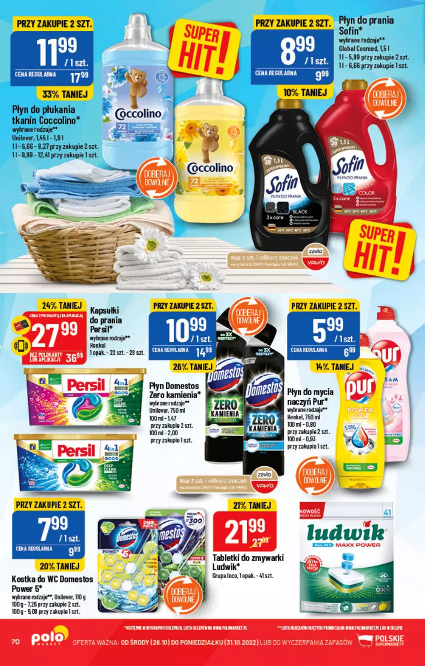 Gazetka promocyjna PoloMarket - Gazetka pomocyjna - ważna 26.10 do 31.10.2022 - strona 70 - produkty: Do mycia naczyń, Domestos, Fa, Kostka do wc, Ludwik, Płyn do mycia, Płyn do mycia naczyń, Pur, Tablet, Tabletki do zmywarki, Zmywarki