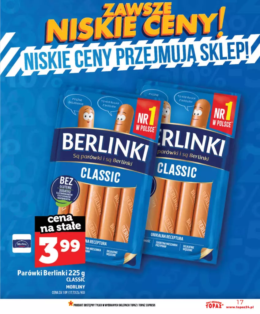 Gazetka promocyjna Topaz - Gazetka - ważna 28.05 do 03.06.2026 - strona 17 - produkty: Berlinki, Parówki, Top
