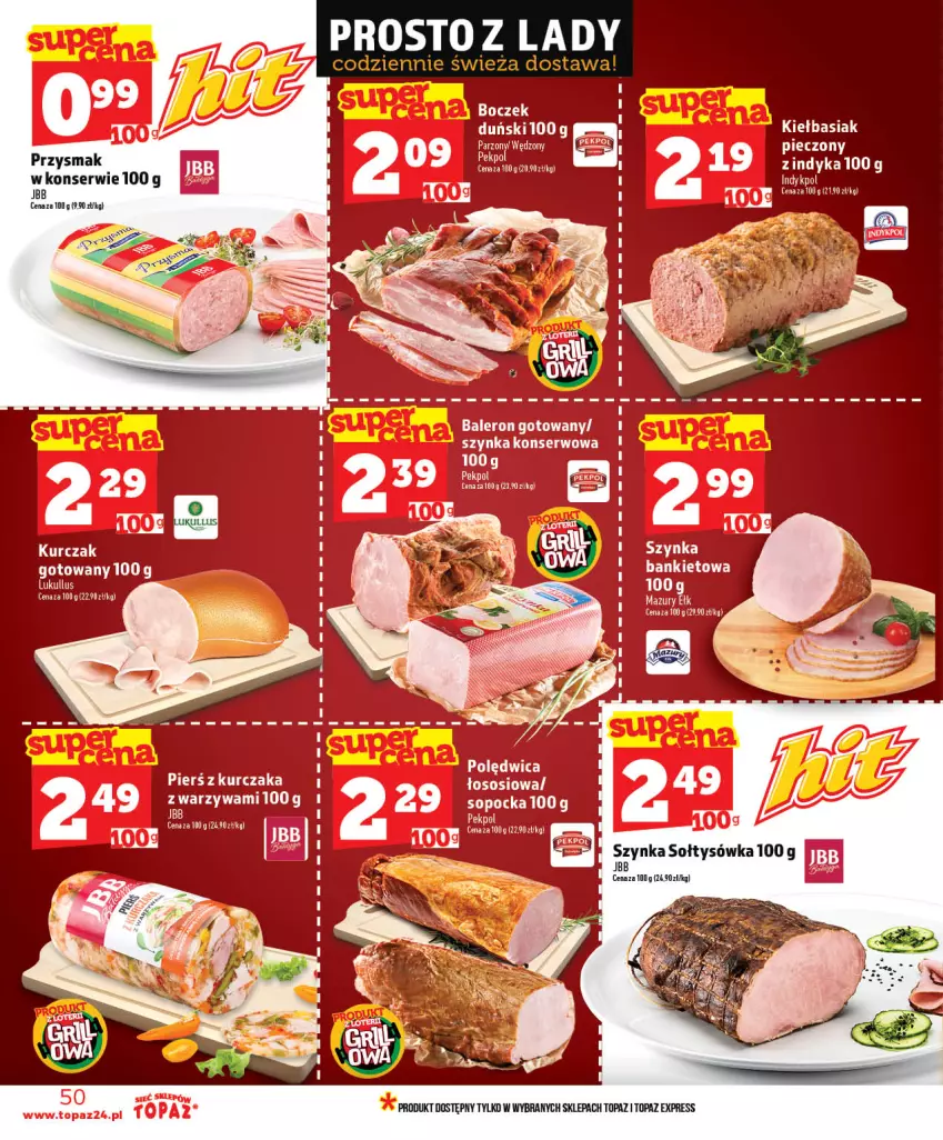Gazetka promocyjna Topaz - Gazetka - ważna 28.05 do 03.06.2026 - strona 50 - produkty: Boczek, Kurczak, Ser, Sos, Szynka, Top