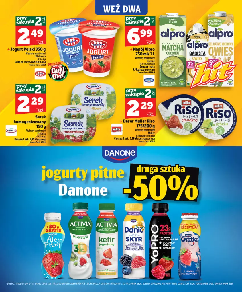 Gazetka promocyjna Topaz - Gazetka - ważna 28.05 do 03.06.2026 - strona 55 - produkty: Alpro, Danone, Deser, Jogurt, Mleko, Mlekovita, Napój, Piątnica, Ser, Serek