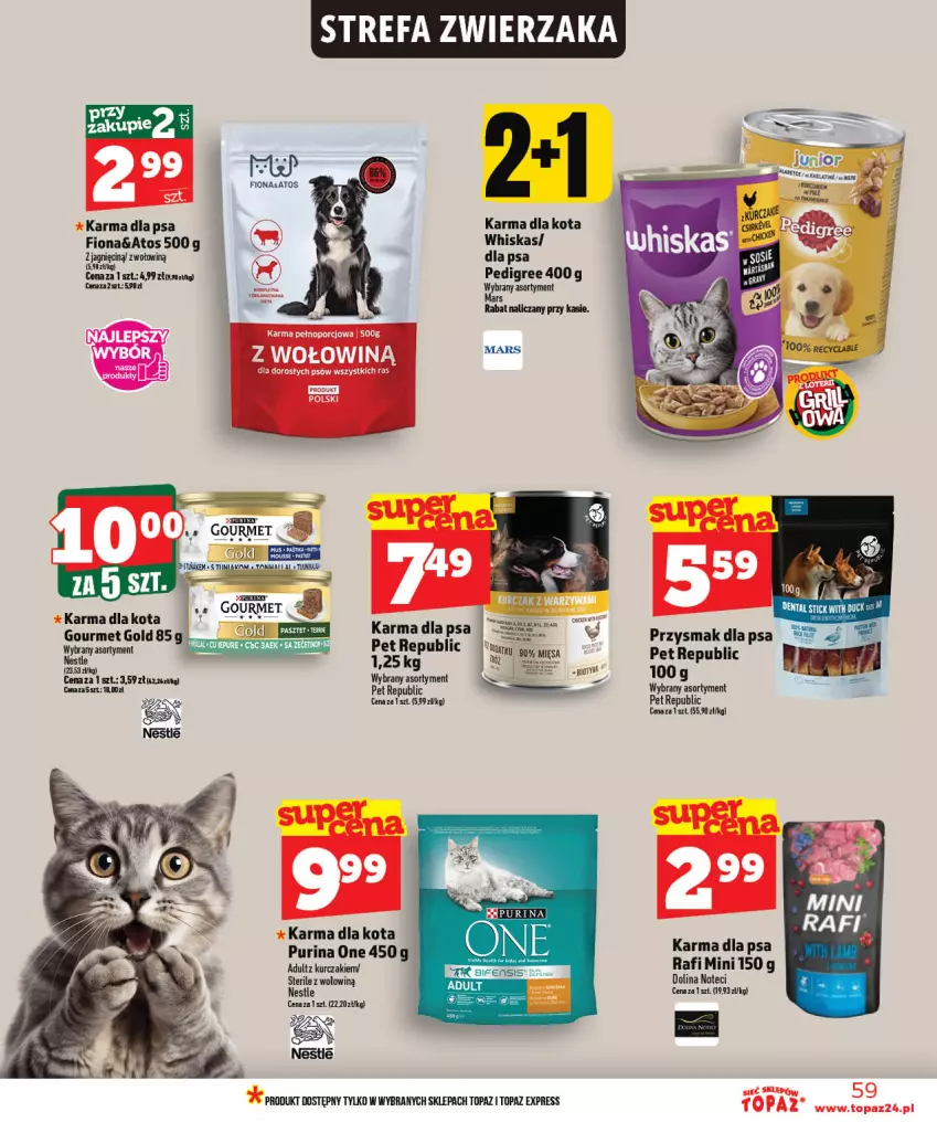 Gazetka promocyjna Topaz - Gazetka - ważna 28.05 do 03.06.2026 - strona 59 - produkty: Duck, Fa, Gourmet Gold, Kurczak, Pedigree, Por, Przysmak dla psa, Pur, Purina, Top, Whiskas