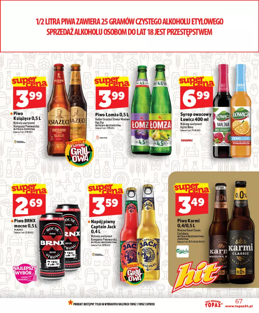 Gazetka promocyjna Topaz - Gazetka - ważna 28.05 do 03.06.2026 - strona 67 - produkty: Captain Jack, Książęce, Napój, Piwo, Pur, Radler, Syrop, Top