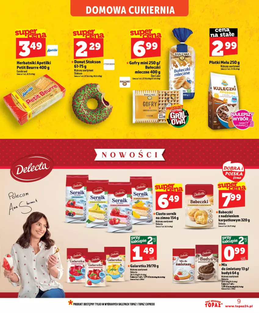 Gazetka promocyjna Topaz - Gazetka - ważna 28.05 do 03.06.2026 - strona 9 - produkty: Babeczki, Bułeczki, Ciasto sernik, Donut, Gala, Galaretka, Gofry, Herbatniki, Karp, Ser, Top