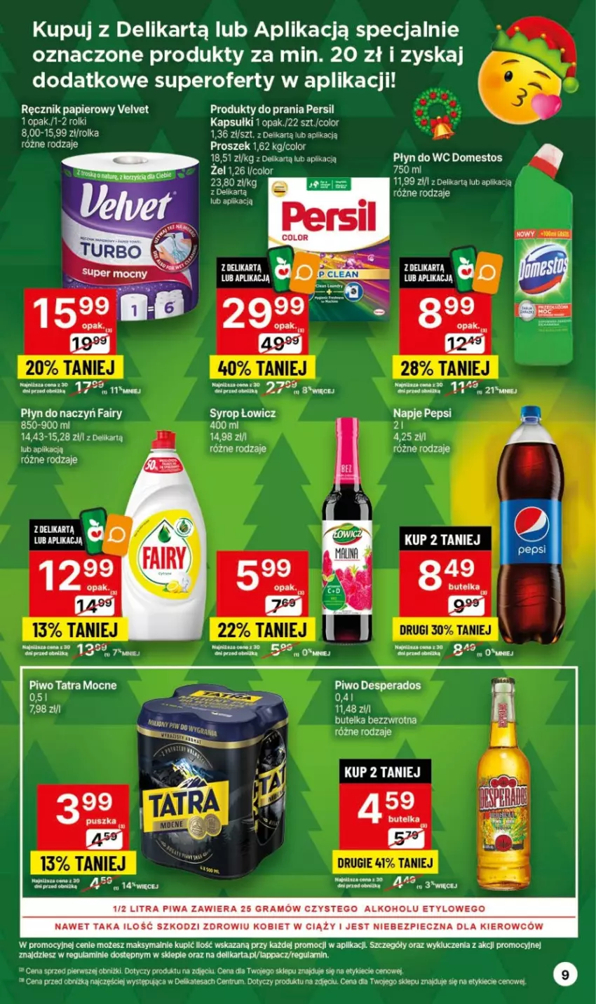 Gazetka promocyjna Delikatesy Centrum - Gazetka DC47 czw-sr - ważna 30.11 do 06.12.2023 - strona 9 - produkty: Dell, Domestos, Fa, Fairy, Gra, Mentos, Papier, Persil, Piec, Piwa, Piwo, Płyn do wc, Ręcznik, Rum, Syrop, Tatra, Velvet