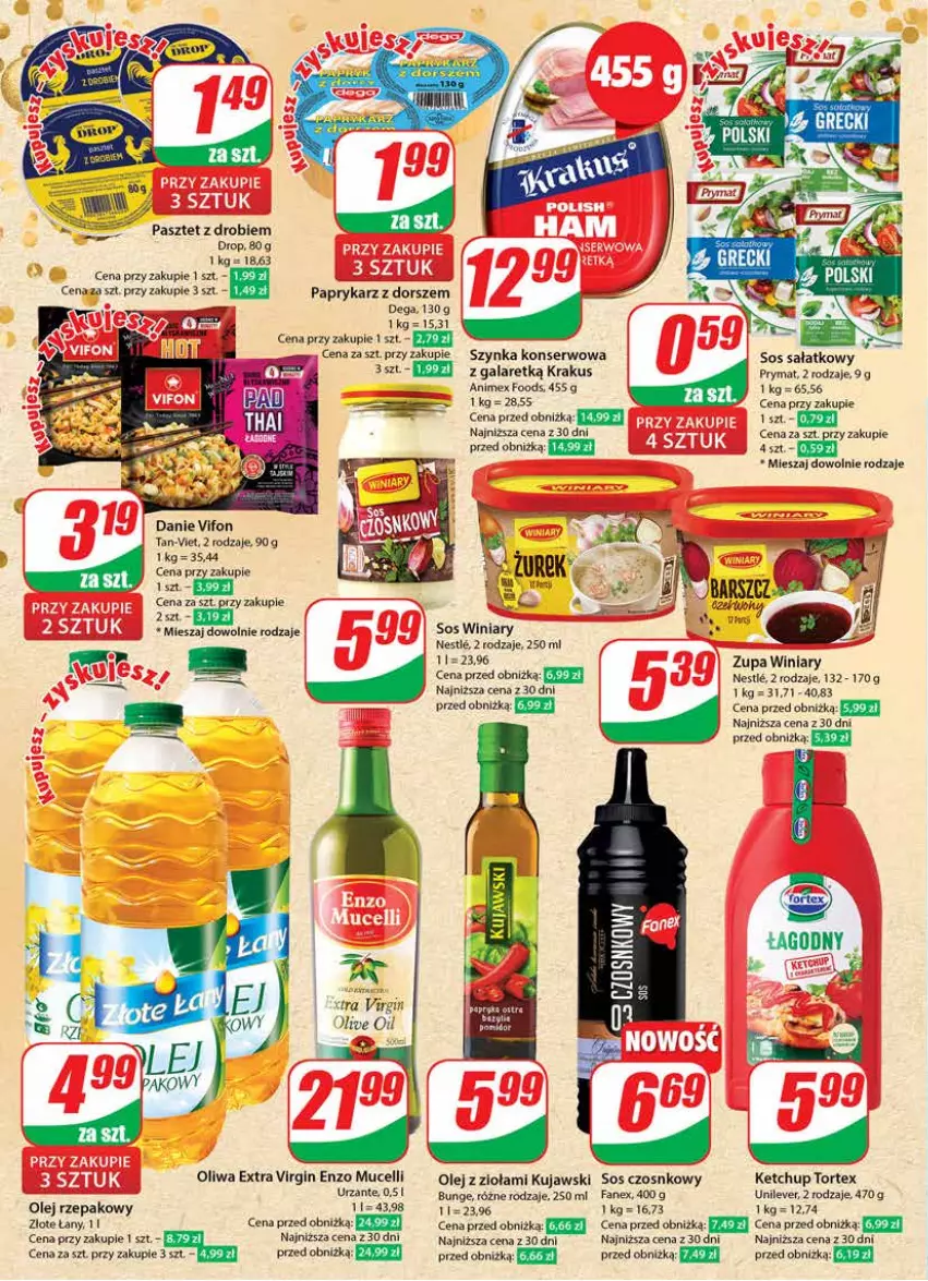 Gazetka promocyjna Dino - Gazetka 52 - ważna 26.12.2023 do 02.01.2024 - strona 8 - produkty: Dega, Dorsz, Fa, Gala, Gin, Ketchup, Krakus, Kujawski, Olej, Olej rzepakowy, Oliwa, Papryka, Paprykarz, Pasztet, Prymat, Sałat, Ser, Sos, Sos czosnkowy, Szynka, Szynka konserwowa, Winiary, Zupa