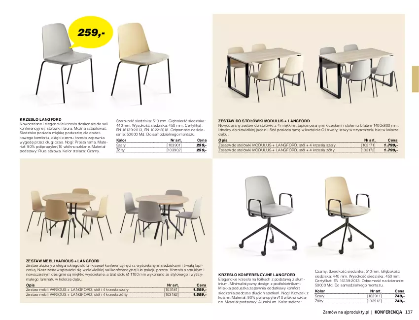 Gazetka promocyjna AJ Produkty - Marzec - ważna 01.03 do 31.03.2021 - strona 137 - produkty: Krzesło, Krzesło konferencyjne, Poduszka, Por, Rama, Rura, Siedzisko, Sok, Stół