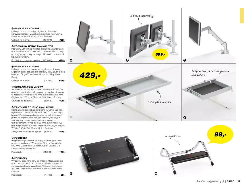 Gazetka promocyjna AJ Produkty - Marzec - ważna 01.03 do 31.03.2021 - strona 31 - produkty: Biurka, Biuro, Komputer, Monitor, Organizer, Piec, Podnóżek, Sok, Tera, Top