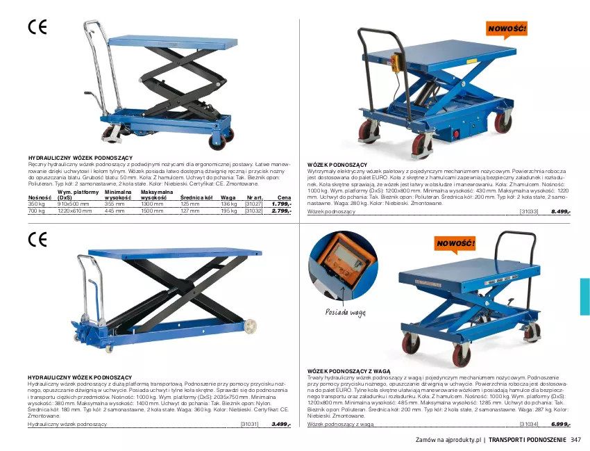 Gazetka promocyjna AJ Produkty - Marzec - ważna 01.03 do 31.03.2021 - strona 347 - produkty: Anew, Bieżnik, Dźwig, Noż, Piec, Por, Sok, Sport, Tera, Tran, Waga, Wózek