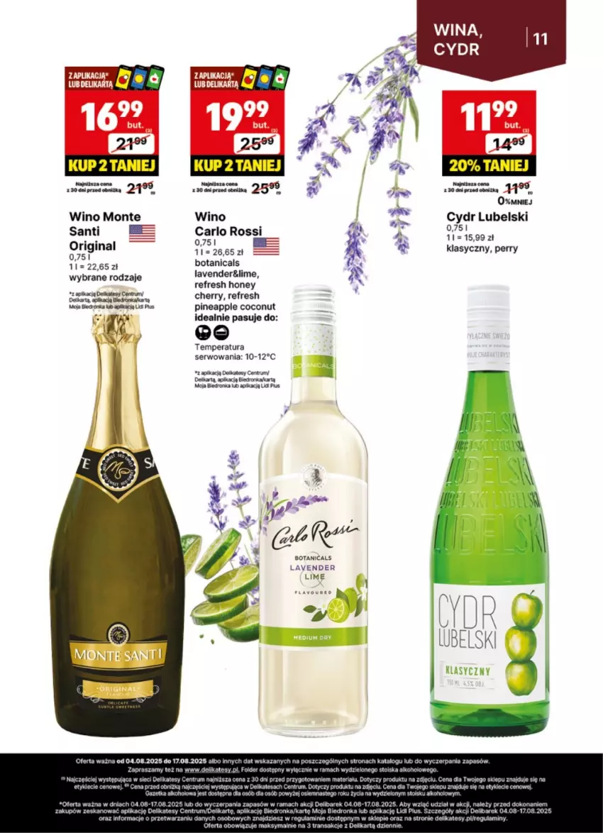 Gazetka promocyjna Delikatesy Centrum - Delibarek DC32-DC33 - ważna 04.08 do 17.08.2025 - strona 11 - produkty: Carlo Rossi, Gin, Koc, Monte, Rama, Rum, Ser, Sok, Tran, Wino