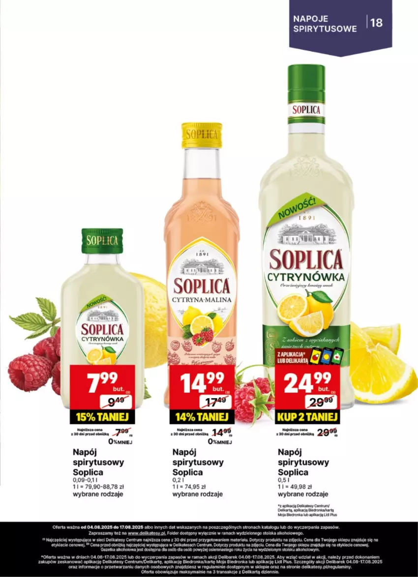 Gazetka promocyjna Delikatesy Centrum - Delibarek DC32-DC33 - ważna 04.08 do 17.08.2025 - strona 18 - produkty: Napój, Napoje, Rama, Rum, Sok, Soplica, Tran
