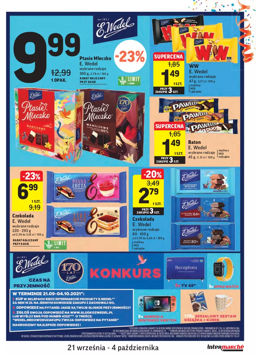 Gazetka promocyjna Intermarche - Gazetka promocyjna - ważna 21.09 do 27.09.2021 - strona 29 - produkty: Baton, Czekolada, E. Wedel, Mleczko, Ptasie mleczko