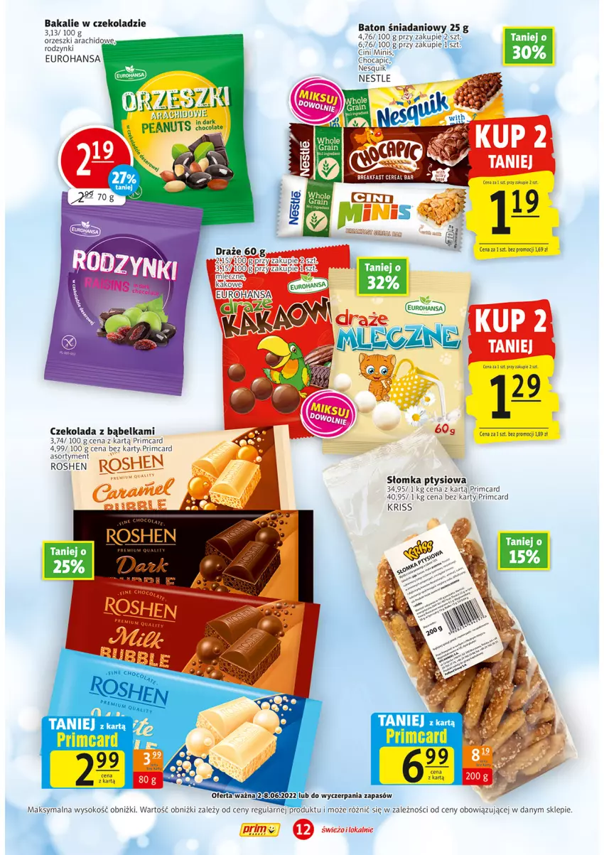 Gazetka promocyjna Prim Market - ważna 02.06 do 08.06.2022 - strona 12 - produkty: Baton, Czekolada, Danio, Fa, Gin, Nesquik