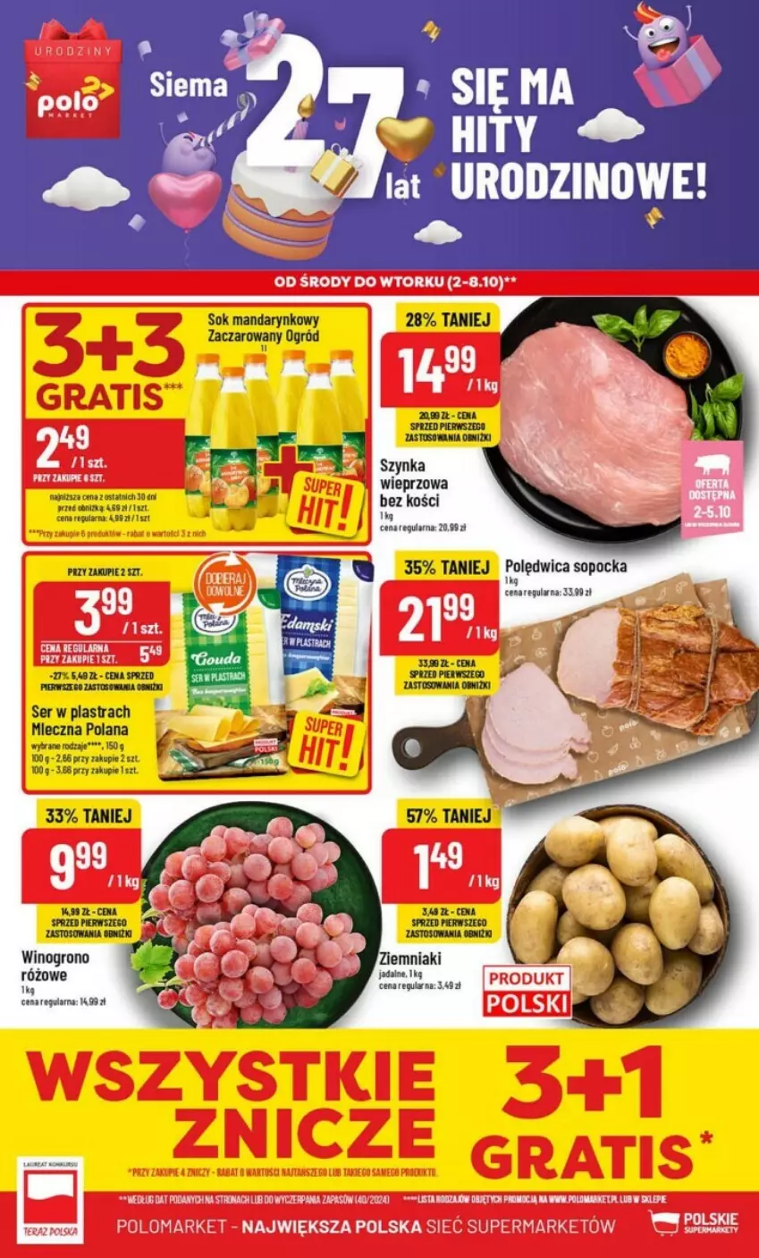 Gazetka promocyjna PoloMarket - ważna 02.10 do 08.10.2024 - strona 1 - produkty: LANA, Ogród, Polędwica, Ser, Sok, Szynka, Wino