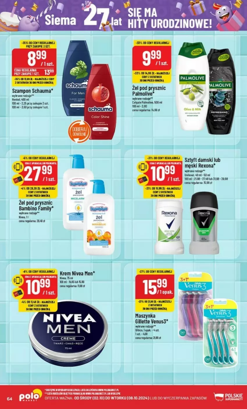 Gazetka promocyjna PoloMarket - ważna 02.10 do 08.10.2024 - strona 61 - produkty: BIC, Fa, Gillette, Gillette Venus, Maszynka, Nivea, Nivea Men, Rexona, Schauma, Ser, Szampon, Szynka, Tran, Venus