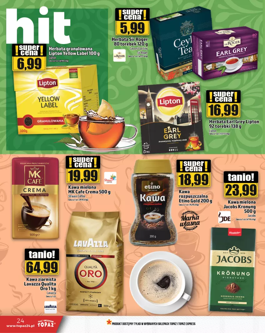 Gazetka promocyjna Topaz - Gazetka - ważna 17.10 do 23.10.2024 - strona 24 - produkty: Herbata, Jacobs, Kawa, Kawa mielona, Lavazza, LG, Lipton, Top