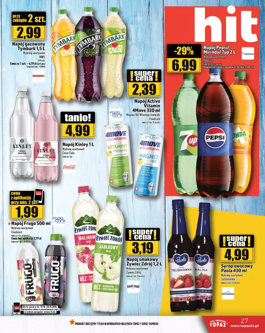 Gazetka promocyjna Topaz - Gazetka - ważna 17.10 do 23.10.2024 - strona 27 - produkty: Coca-Cola, Gra, Magnez, Napój, Napój gazowany, Syrop, Top, Tymbark