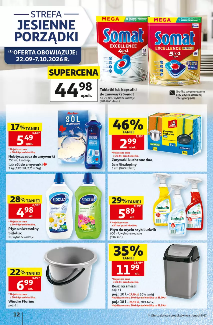 Gazetka promocyjna Auchan - 30 Lat Hipermarket - ważna 24.09 do 30.09.2026 - strona 12 - produkty: Fa, Intel, Jan Niezbędny, Kosz, Ludwik, Płyn do mycia, Por, Sidolux, Sól, Somat, Tablet, Wiadro, Zmywaki kuchenne, Zmywarki
