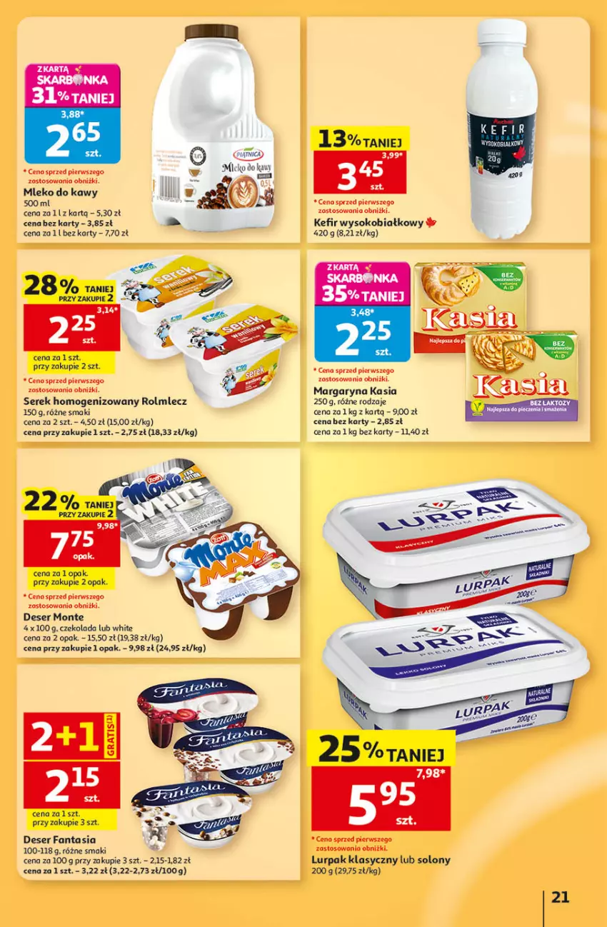 Gazetka promocyjna Auchan - 30 Lat Hipermarket - ważna 24.09 do 30.09.2026 - strona 21 - produkty: Czekolada, Deser, Fa, Fanta, Gra, Kasia, Kefir, Lurpak, Mleko, Monte, Piątnica, Rolmlecz, Ser, Serek, Serek homogenizowany, Sok