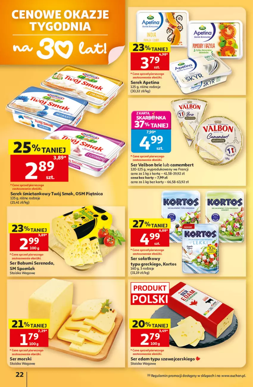 Gazetka promocyjna Auchan - 30 Lat Hipermarket - ważna 24.09 do 30.09.2026 - strona 22 - produkty: Bazyl, Brie, Camembert, Cars, Edam, Gra, Gry, Piątnica, Sałat, Ser, Serek, Twój Smak