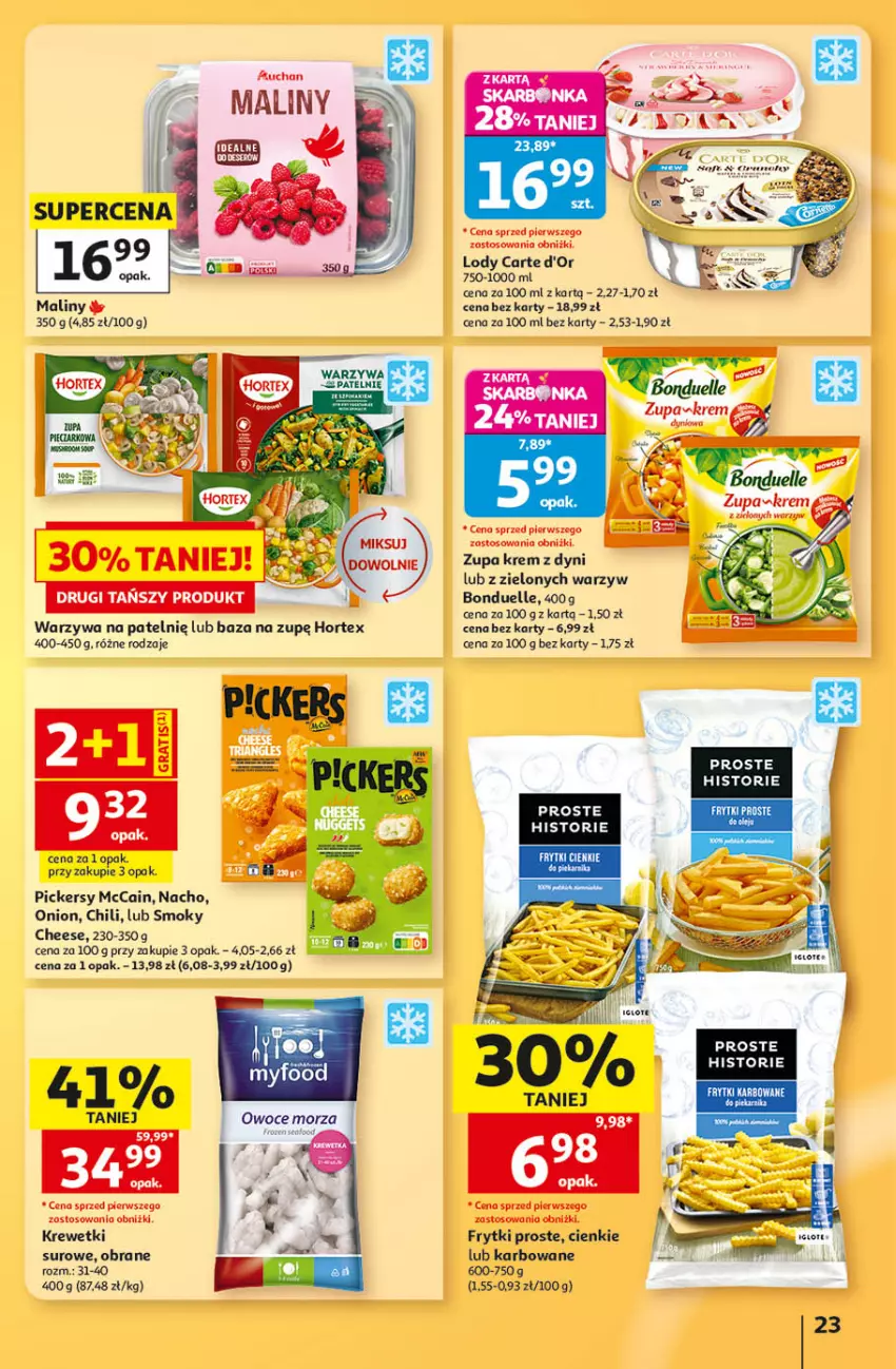 Gazetka promocyjna Auchan - 30 Lat Hipermarket - ważna 24.09 do 30.09.2026 - strona 23 - produkty: Bonduelle, Carte d'Or, Fa, Frytki, Hortex, Krewetki, Lody, Maliny, McCain, Warzywa, Zupa