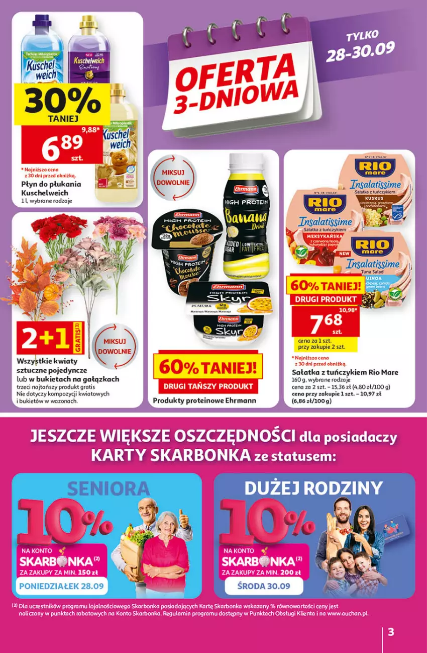 Gazetka promocyjna Auchan - 30 Lat Hipermarket - ważna 24.09 do 30.09.2026 - strona 3 - produkty: Bukiet, Fa, Gala, Gra, Płyn do płukania, Rio Mare, Sałat, Sałatka, Tuńczyk, Wazon