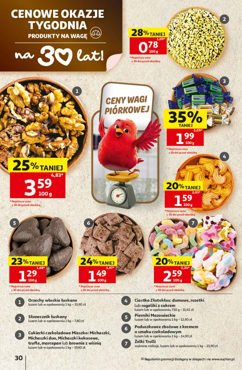 Gazetka promocyjna Auchan - 30 Lat Hipermarket - ważna 24.09 do 30.09.2026 - strona 30 - produkty: Brownie, Ciastka, Cukier, Cukierki, Cukierki czekoladowe, Kokos, Orzechy włoskie, Piernik, Rogal