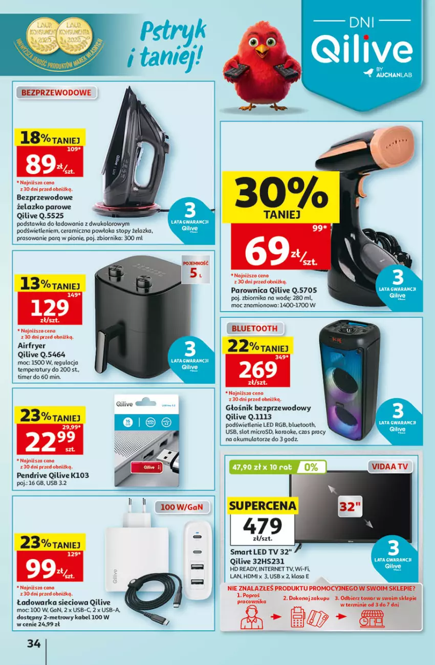 Gazetka promocyjna Auchan - 30 Lat Hipermarket - ważna 24.09 do 30.09.2026 - strona 34 - produkty: Akumulator, Głośnik, HD ready, LED TV, Metro, Parownica, Pendrive, Top, Warka