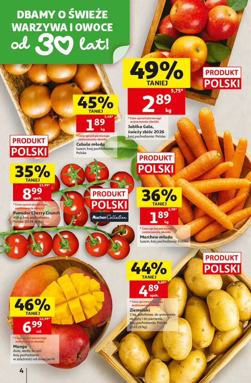 Gazetka promocyjna Auchan - 30 Lat Hipermarket - ważna 24.09 do 30.09.2026 - strona 4 - produkty: Cebula, Gala, Jabłka, Mango, Owoce, Piec, Warzywa, Warzywa i owoce