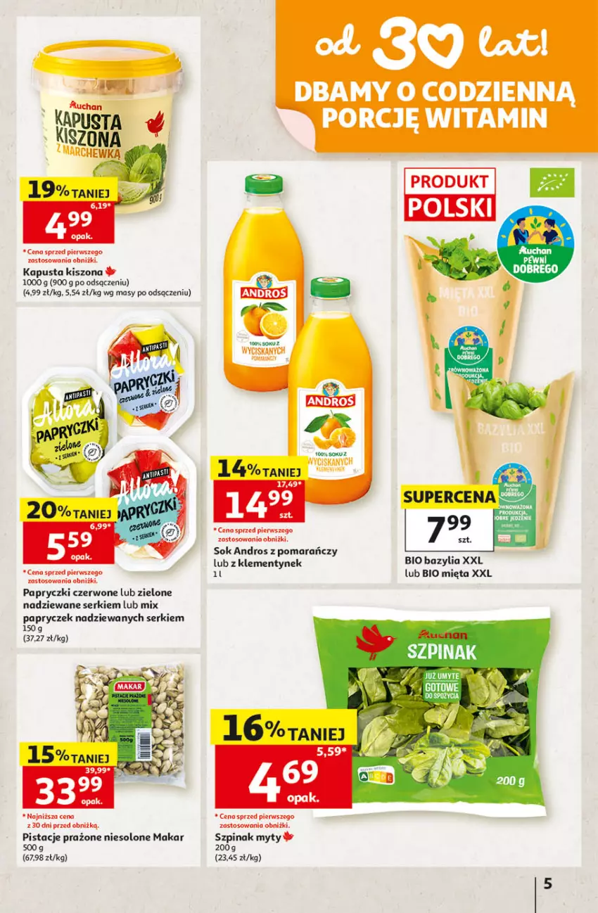 Gazetka promocyjna Auchan - 30 Lat Hipermarket - ważna 24.09 do 30.09.2026 - strona 5 - produkty: Bazyl, Bazylia, Mięta, Pistacje, Por, Ser, Sok, Szpinak