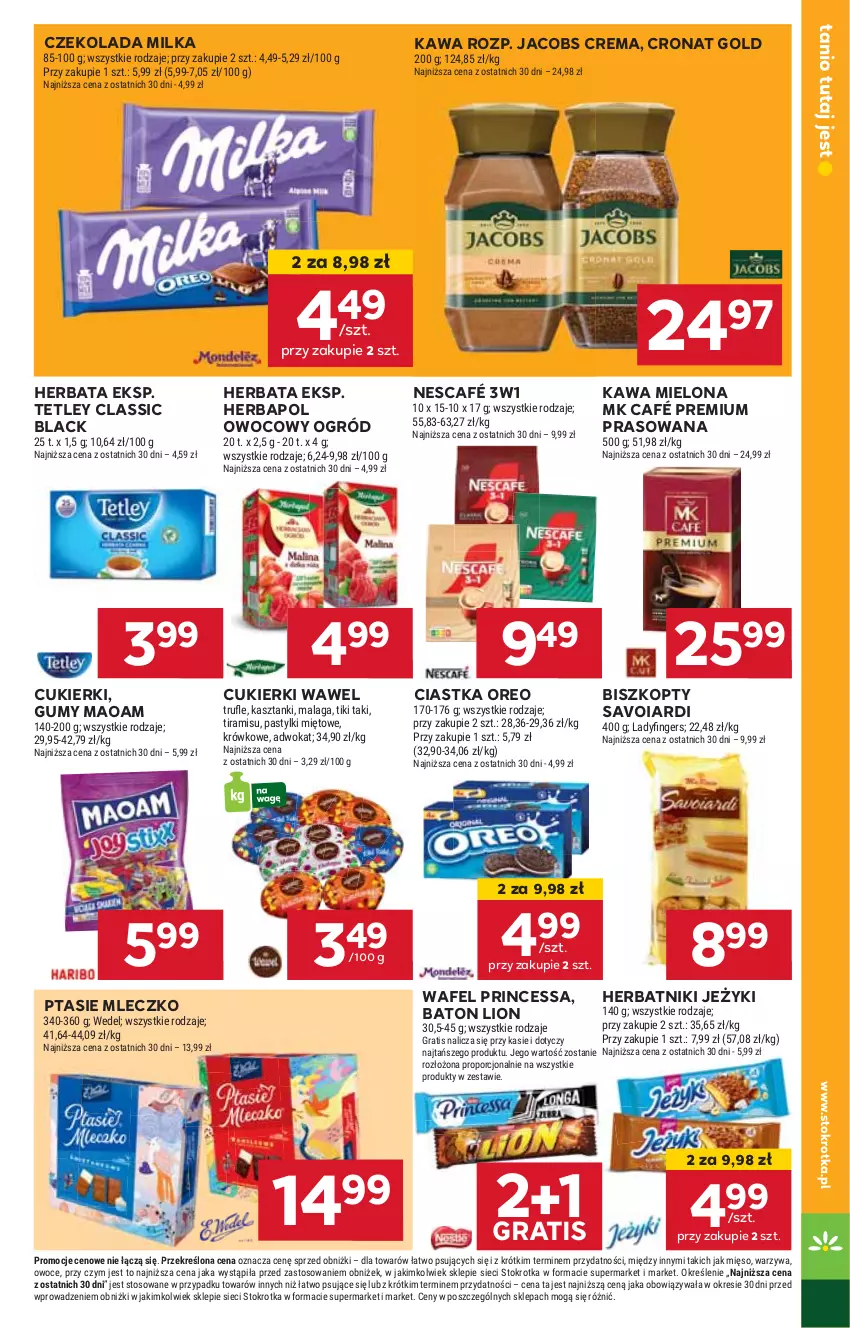 Gazetka promocyjna Stokrotka - Supermarket - ważna 09.01 do 15.01.2025 - strona 13 - produkty: Baton, Biszkopty, Ciastka, Cukier, Cukierki, Czekolada, Gra, Herbapol, Herbata, Herbatniki, HP, Jacobs, Jeżyki, Kawa, Kawa mielona, Lack, Lion, Milka, Mleczko, Nescafé, Ogród, Oreo, Princessa, Ptasie mleczko, Tetley, Wawel