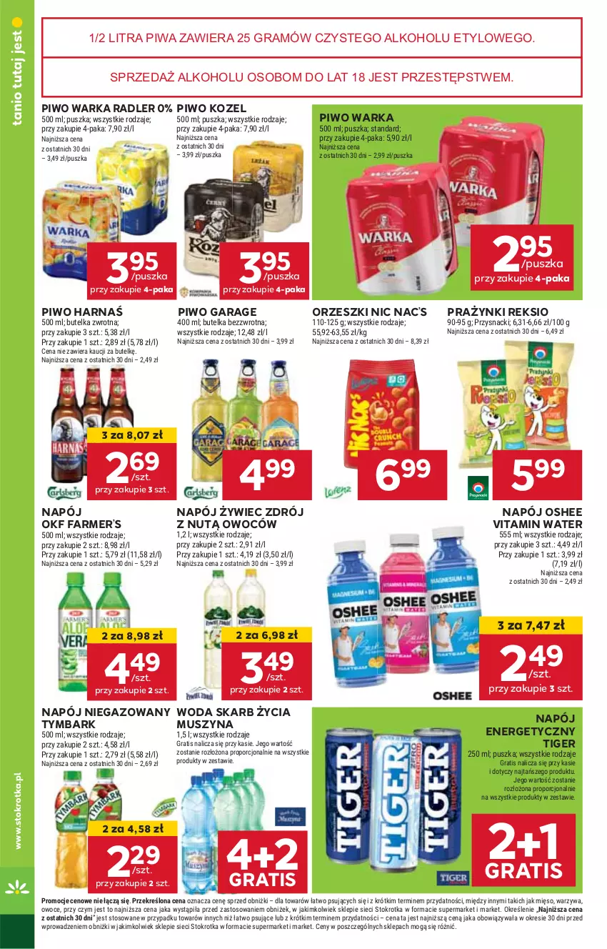 Gazetka promocyjna Stokrotka - Supermarket - ważna 09.01 do 15.01.2025 - strona 22 - produkty: Fa, Gra, Harnaś, HP, Kozel, Mus, Napój, Napój energetyczny, Napój niegazowany, Orzeszki, Oshee, Piwa, Piwo, Radler, Szyna, Tiger, Tymbark, Warka, Woda