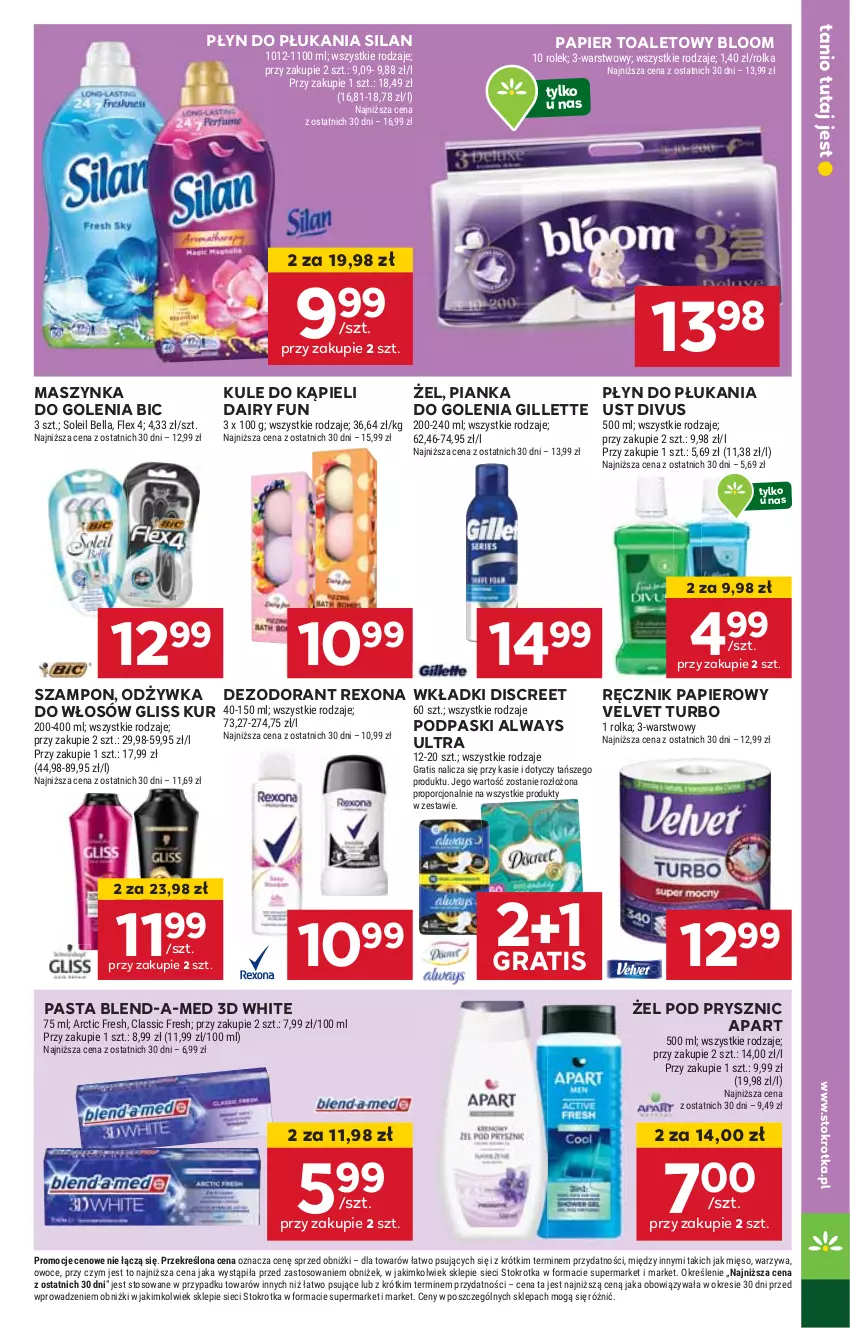 Gazetka promocyjna Stokrotka - Supermarket - ważna 09.01 do 15.01.2025 - strona 23 - produkty: Always, BIC, Blend-a-Med, Dezodorant, Discreet, Gillette, Gliss Kur, Gra, HP, Maszynka, Maszynka do golenia, Odżywka, Papier, Papier toaletowy, Płyn do płukania, Podpaski, Ręcznik, Rexona, Silan, Szampon, Szynka, Velvet, Wkładki