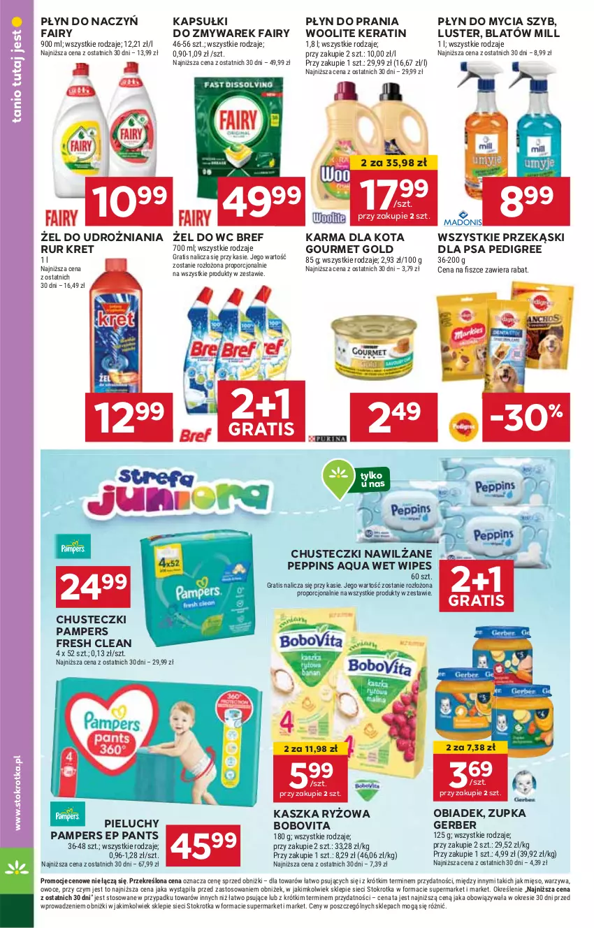 Gazetka promocyjna Stokrotka - Supermarket - ważna 09.01 do 15.01.2025 - strona 24 - produkty: BoboVita, Bref, Chusteczki, Fa, Fairy, Gerber, Gourmet Gold, Gra, HP, Kret, Pampers, Pedigree, Pieluchy, Płyn do mycia, Płyn do prania, Przekąski dla psa, Ryż, Woolite