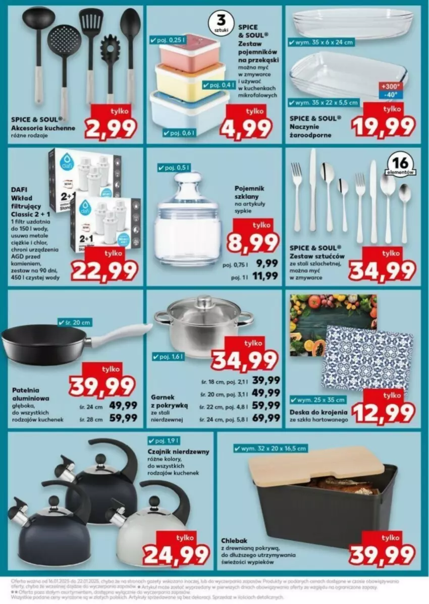 Gazetka promocyjna Kaufland - ważna 16.01 do 22.01.2025 - strona 14 - produkty: Chleb, Chlebak, Czajnik, Deska do krojenia, Fa, Naczynie żaroodporne, Patelnia, Pojemnik, Pojemnik szklany, Por, Wkład filtrujący, Zestaw sztućców