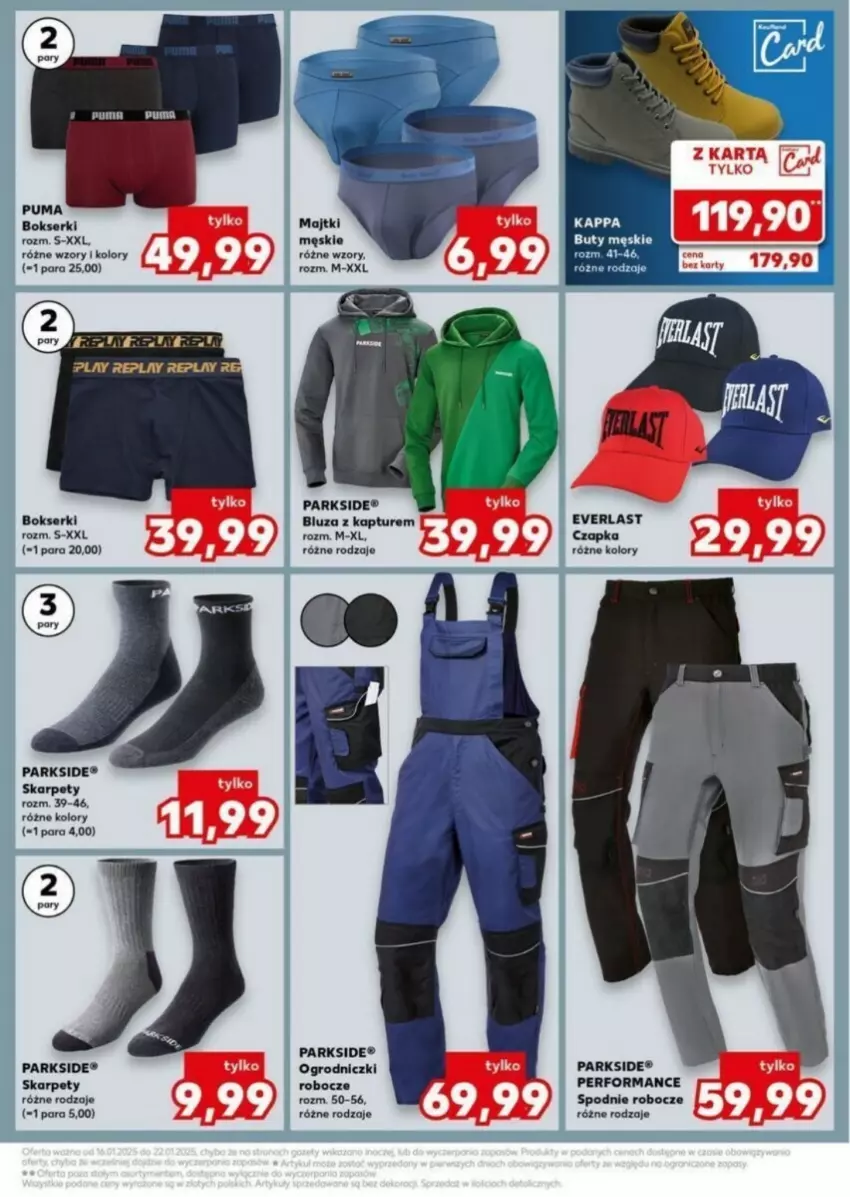 Gazetka promocyjna Kaufland - ważna 16.01 do 22.01.2025 - strona 18 - produkty: Bluza, Bluza z kapturem, Bokserki, Buty, Czapka, Karp, Majtki, Parkside, Puma, Ser, Spodnie