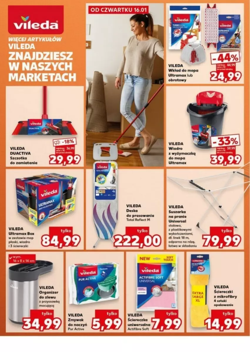 Gazetka promocyjna Kaufland - ważna 16.01 do 22.01.2025 - strona 4 - produkty: Deska do prasowania, Mop, Por, Pur, Rama, Suszarka, Suszarka na pranie, Szczotka, Vileda, Wiadro