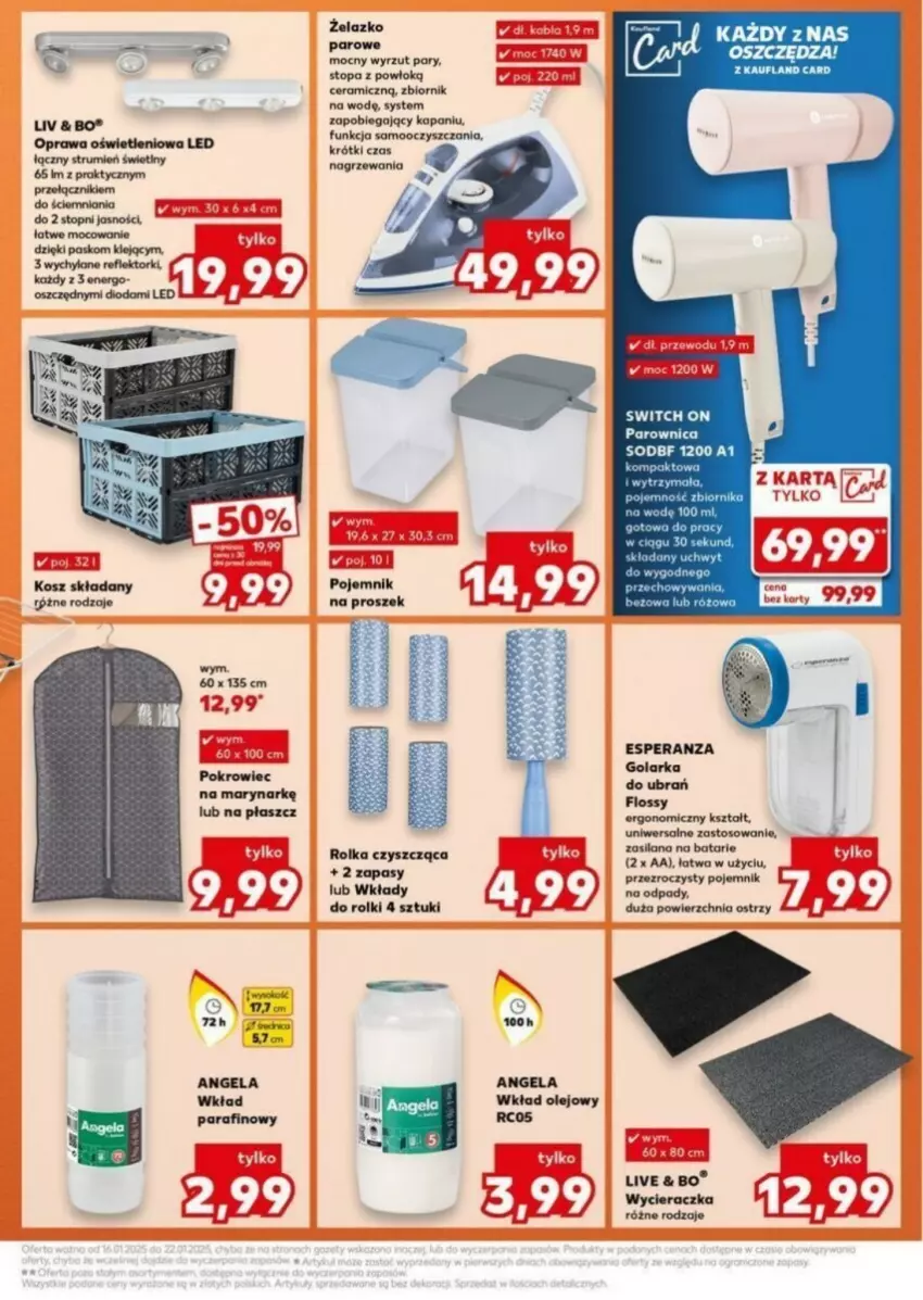 Gazetka promocyjna Kaufland - ważna 16.01 do 22.01.2025 - strona 5 - produkty: Golarka, Klej, Kosz, LANA, Olej, Parownica, Płaszcz, Pojemnik, Pokrowiec, Reflektor, Rolki, Rum, Silan, Top, Wkład olejowy, Wycieraczka