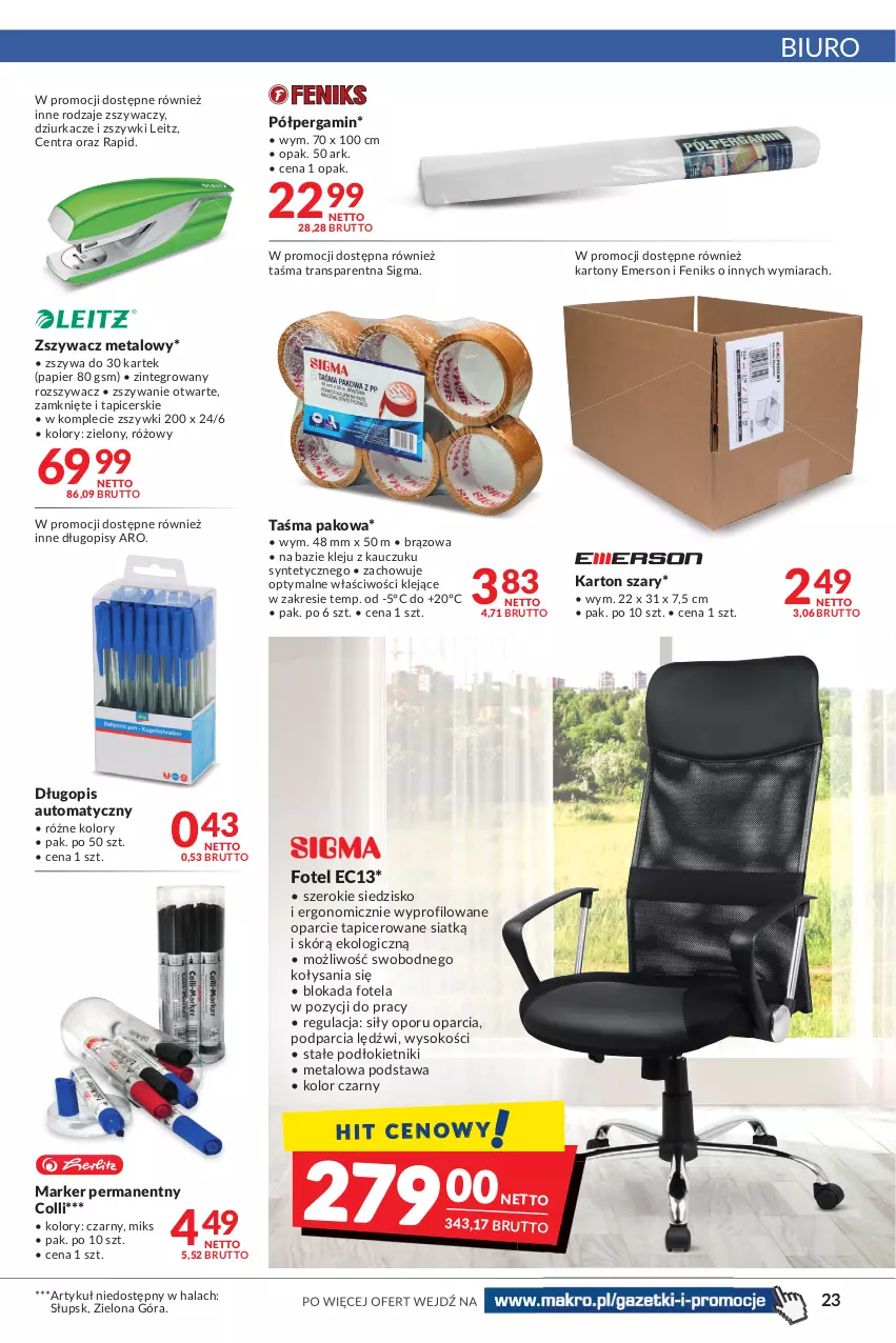 Gazetka promocyjna Makro - [Oferta promocyjna] Artykuły spożywcze i przemysłowe - ważna 09.08 do 22.08.2022 - strona 23 - produkty: Biuro, Długopis, Fotel, Klej, Marker, Papier, Por, Siedzisko, Sok, Taśma pakowa, Tran