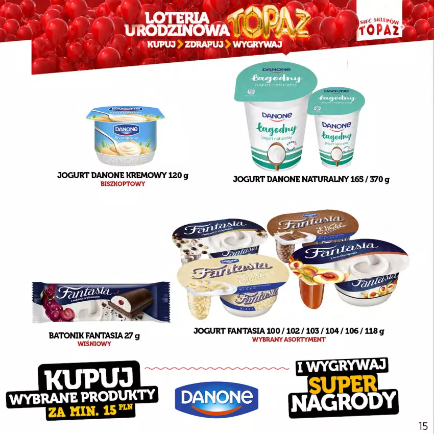 Gazetka promocyjna Topaz - Gazetka - ważna 17.04 do 18.06.2023 - strona 15 - produkty: Baton, Danone, Fa, Fanta, Jogurt, Jogurt naturalny, Tonik