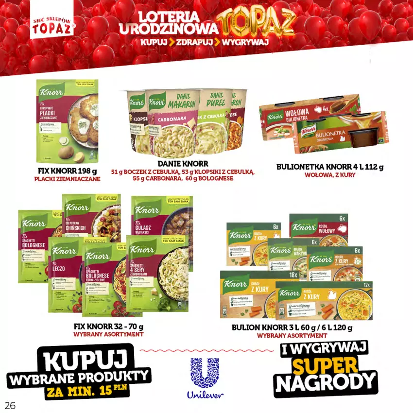 Gazetka promocyjna Topaz - Gazetka - ważna 17.04 do 18.06.2023 - strona 26 - produkty: Boczek, Bulion, Klopsiki, Knorr, Lack, Lion