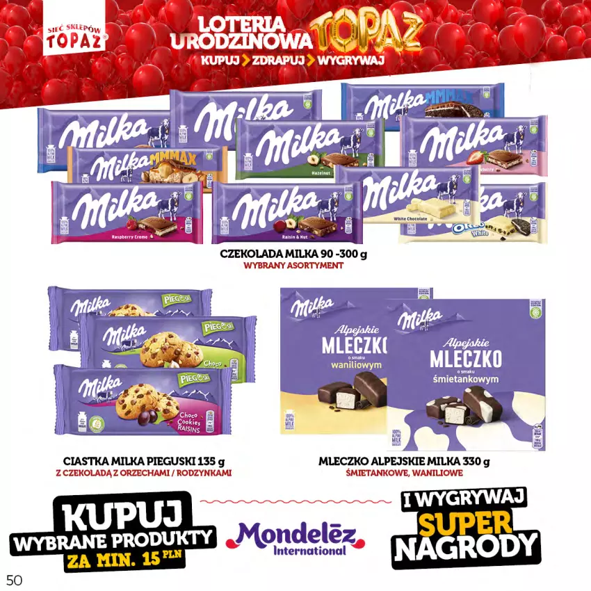 Gazetka promocyjna Topaz - Gazetka - ważna 17.04 do 18.06.2023 - strona 50 - produkty: Ciastka, Czekolada, Milka, Mleczko