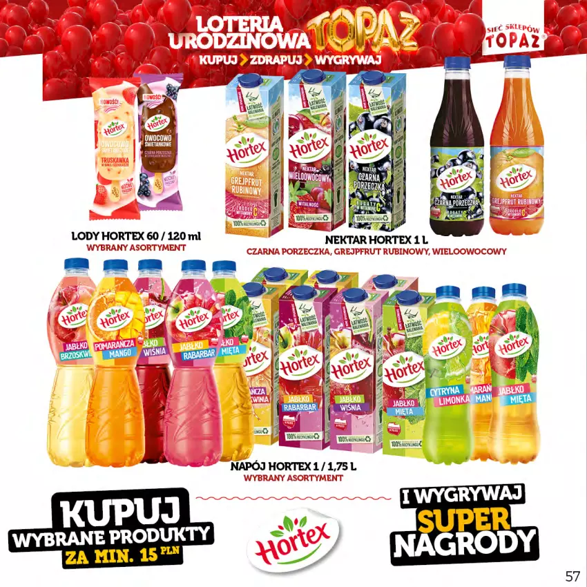 Gazetka promocyjna Topaz - Gazetka - ważna 17.04 do 18.06.2023 - strona 57 - produkty: Hortex, Lody, Nektar, Por, Rubin