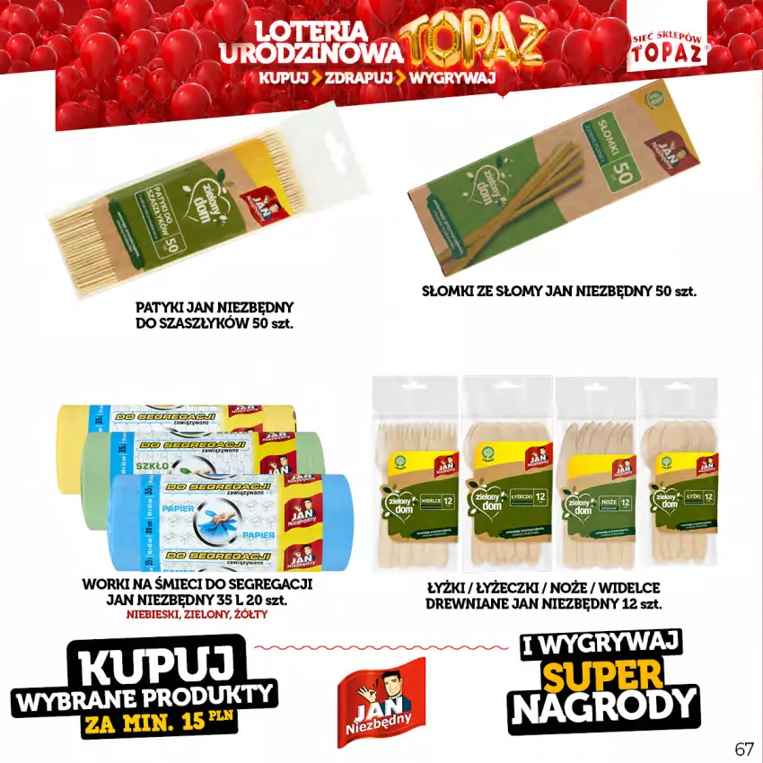 Gazetka promocyjna Topaz - Gazetka - ważna 17.04 do 18.06.2023 - strona 67 - produkty: Jan Niezbędny, Noż, Papier, Worki na śmiec, Worki na śmieci