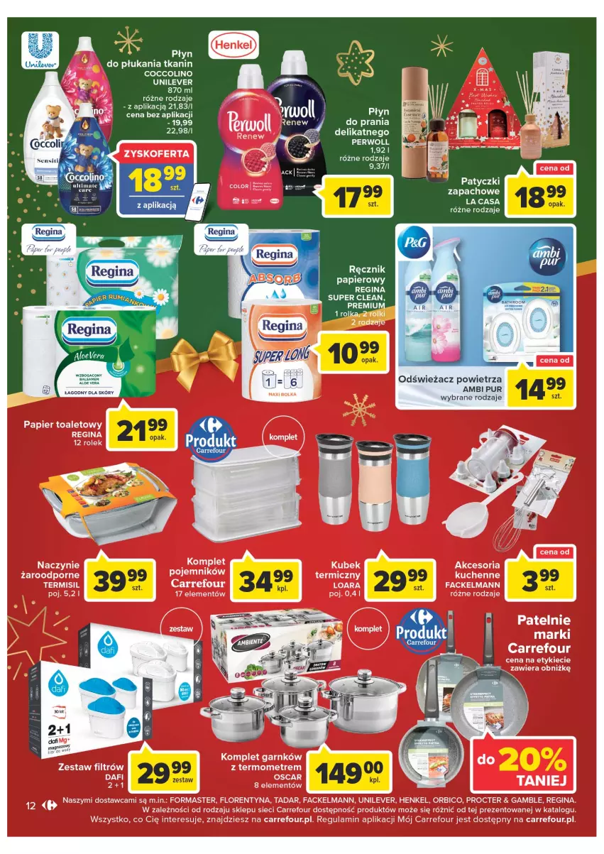 Gazetka promocyjna Carrefour - Gazetka Market - ważna 06.12 do 11.12.2022 - strona 12 - produkty: Ambi Pur, Coccolino, Gin, Odświeżacz powietrza, Papier, Perwoll, Płyn do płukania, Pur