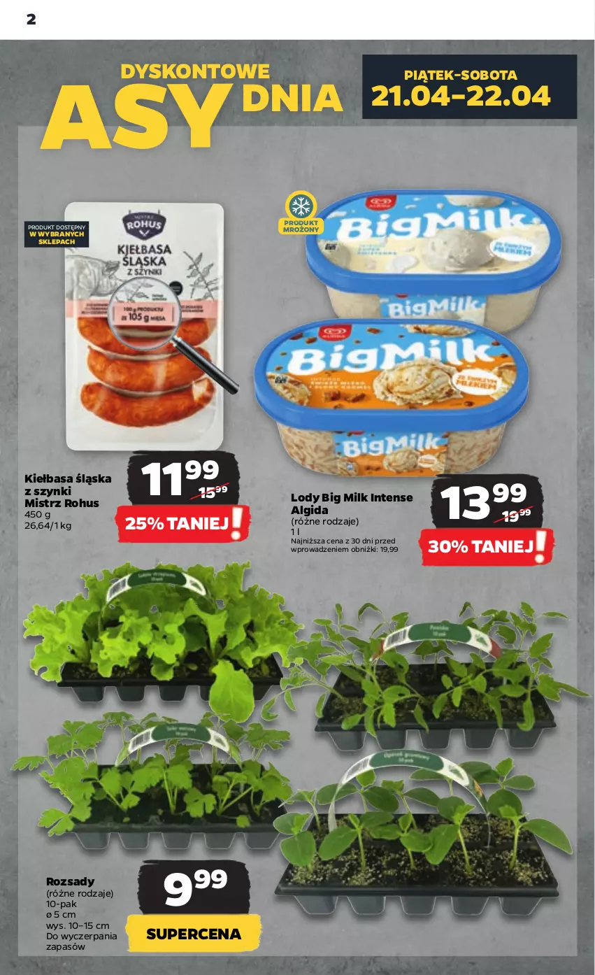 Gazetka promocyjna Netto - Artykuły spożywcze - ważna 20.04 do 26.04.2023 - strona 2 - produkty: Algida, Big Milk, Kiełbasa, Kiełbasa śląska, LG, Lody