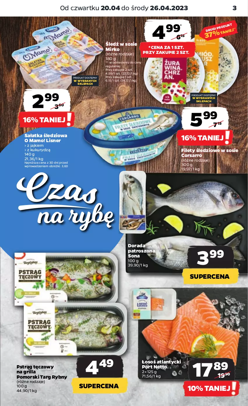 Gazetka promocyjna Netto - Artykuły spożywcze - ważna 20.04 do 26.04.2023 - strona 3 - produkty: Grill, Lisner, Por, Pstrąg, Pstrąg tęczowy, Sałat, Sałatka, Sos