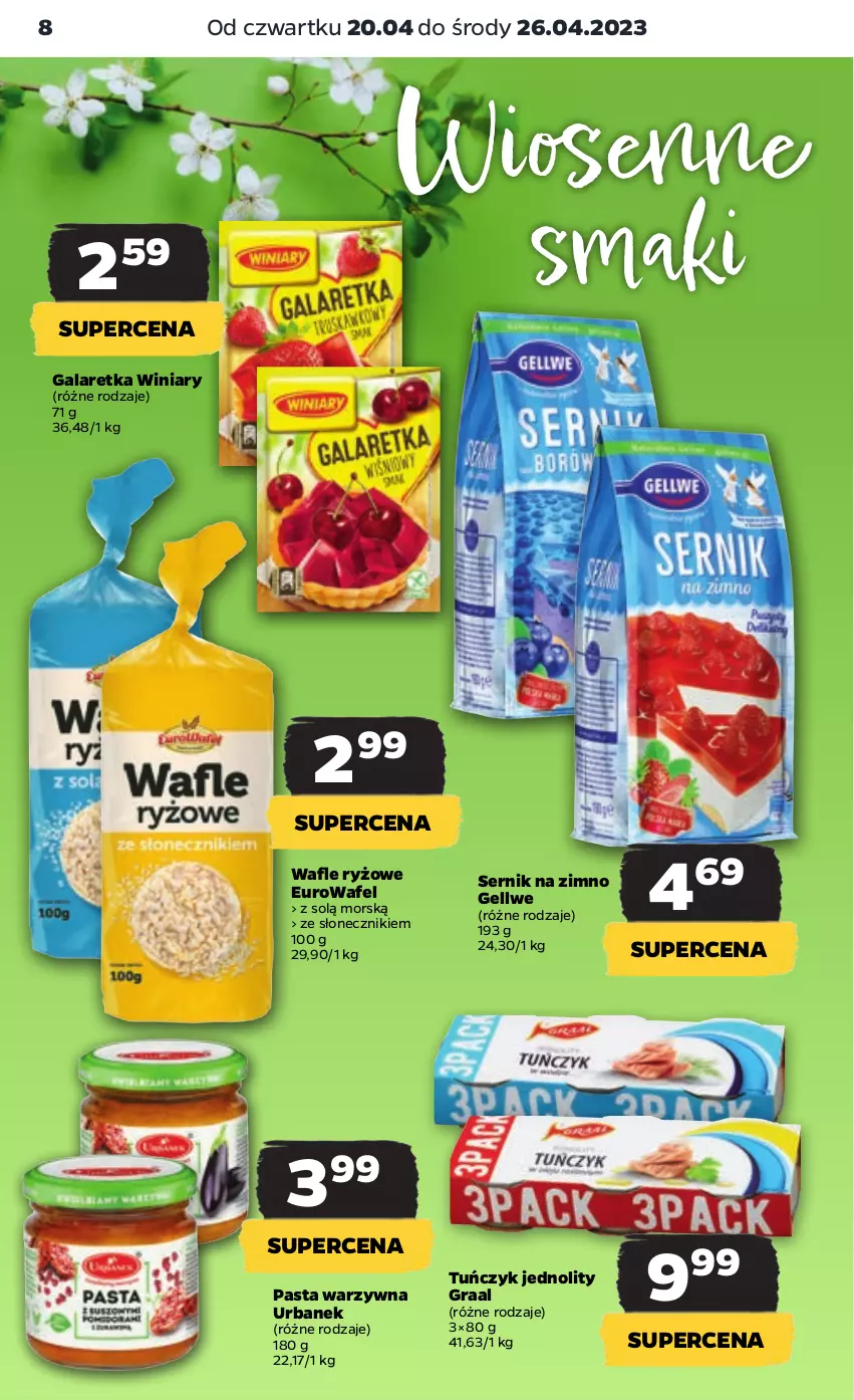 Gazetka promocyjna Netto - Artykuły spożywcze - ważna 20.04 do 26.04.2023 - strona 8 - produkty: Gala, Galaretka, Gra, Graal, Pasta warzywna, Ryż, Ser, Tuńczyk, Wafle, Winiary