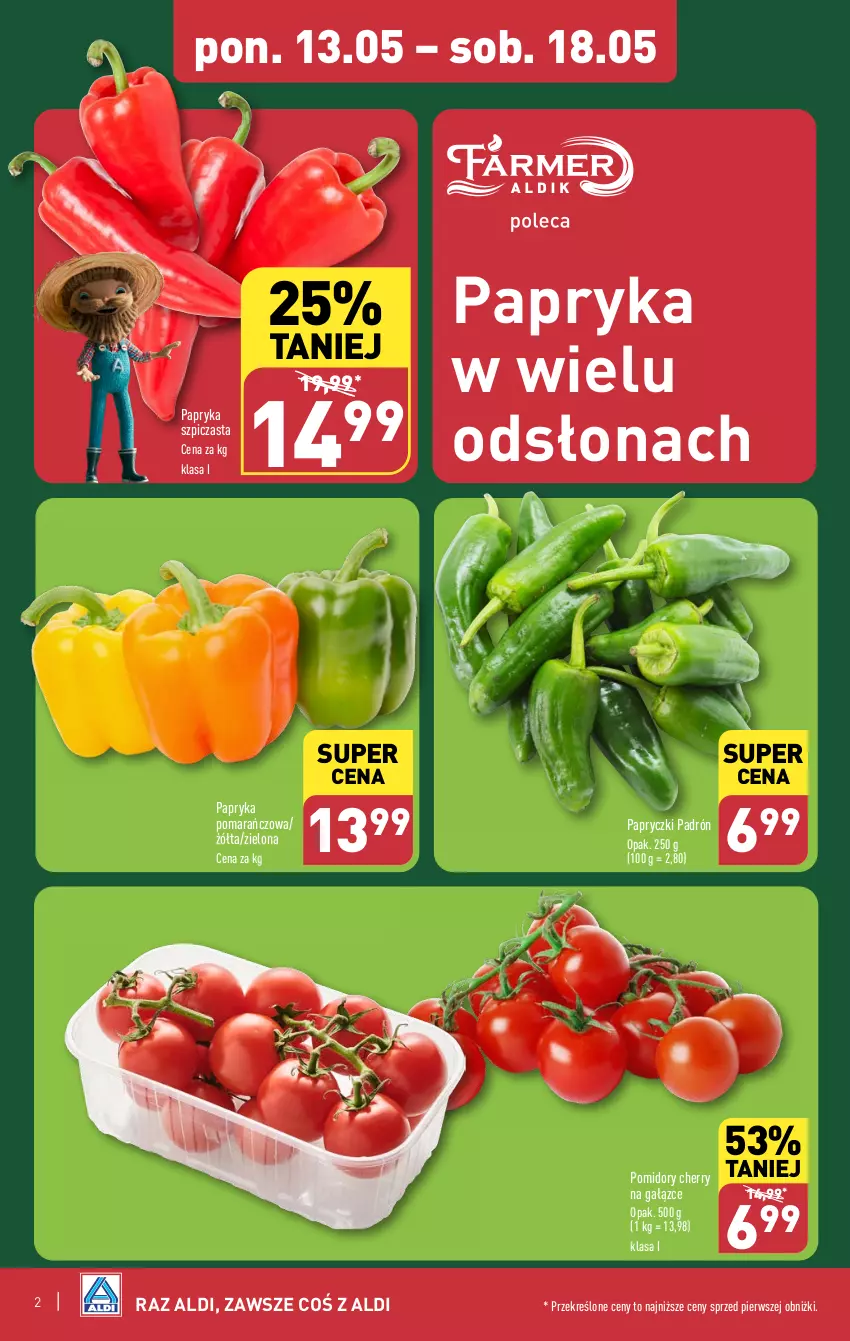 Gazetka promocyjna Aldi - Farmer ALDIK poleca świeże owoce i warzywa - ważna 13.05 do 18.05.2024 - strona 2 - produkty: Papryka, Pomidory, Szpic