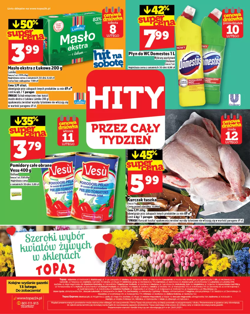 Gazetka promocyjna Topaz - Gazetka - ważna 06.02 do 12.02.2025 - strona 28 - produkty: Bielska, Body, Domestos, KOBO, Koc, Lack, Masło, Ogiński, Ogród, Płyn do wc, Podlaski, Schab wieprzowy, Sok, Sokołów, Top, Waga