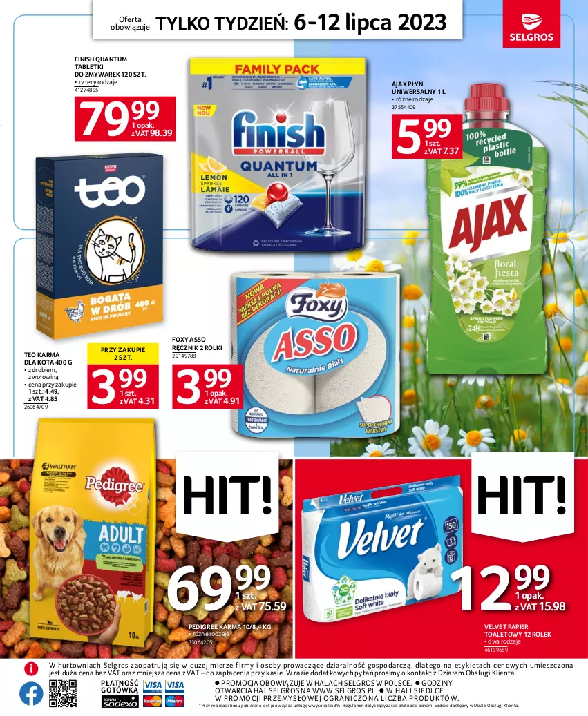 Gazetka promocyjna Selgros - Jeszcze więcej super promocji! - ważna 06.07 do 12.07.2023 - strona 9 - produkty: Ajax, Finish, Foxy, Gra, LG, Papier, Papier toaletowy, Pedigree, Ręcznik, Rolki, Sok, Tablet, Velvet